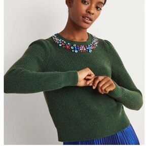 Boden Forest Green Sweater with Jewel Embellishments size 12